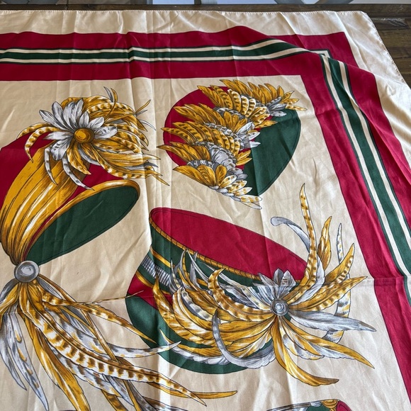 Vintage Hat Printed Scarf Italy Silk Betmar Classy Feathers Retro Gatsby - Picture 7 of 14